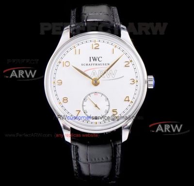 Perfect Replica Fake IWC Portugueser Replica Watches - White Dial Leather Strap